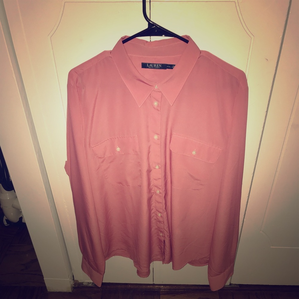 Ralph Lauren Pink Silky Button Down Blouse